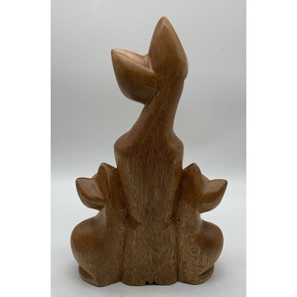 Vintage MCM Carved Solid Wood Cat Trio Cat Sculpture Mom Cat and Two babies 12” - Picture 6 of 7
